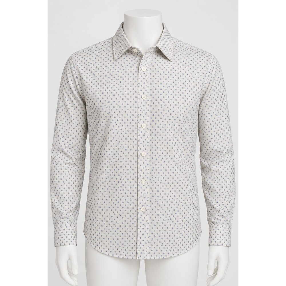 Jack Maverick Men’s Large White Blue Micro Print Long Sleeve Button Down Shirt